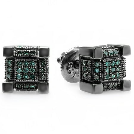Cube Sterling Silver Earrings - 0.25 Carat (ctw) Black Rhodium Plated Sterling Silver Mens Hip Hop Cube Stud Earrings 1/4 CT