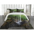 thumbnail image 2 of Ambesonne Waterfall Quilted Coverlet 3 Pcs, Northern Alabama, King Size, Green Brown, 2 of 4