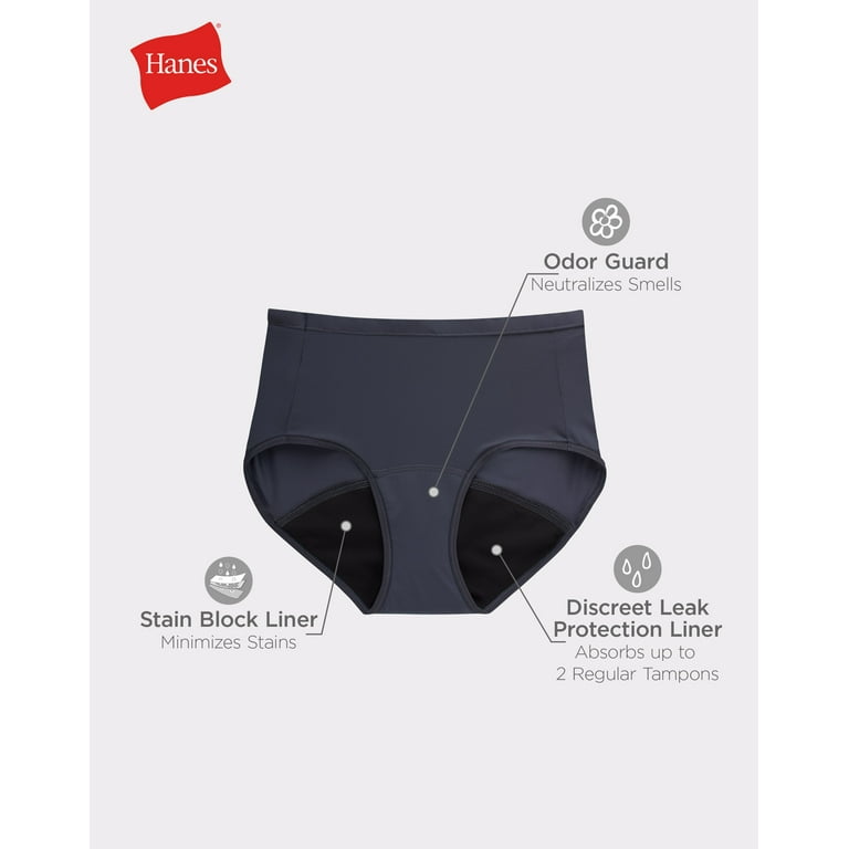 Hanes Comfort, Period. Women's Brief Underwear, Light Leaks, Neutrals,  3-Pack Assorted 6
