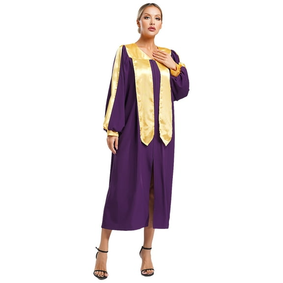 Jowowha Unisex Womens Mens Choir Robe V-neck Long Sleeve Judge Robe Graduation Gown Purple M