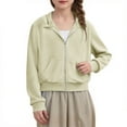 thumbnail image 2 of CYRBOKO Girls Cropped Sweatshirts, Long Sleeve Athletic Full Zip Hooded Outerwear with Pockets Beige Size 5-6 T, 2 of 9