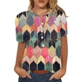 thumbnail image 1 of Moda mujer manga corta estampado botón bolsillo Casual Tops blusa Pompotops hfajkhk130360, 1 of 3
