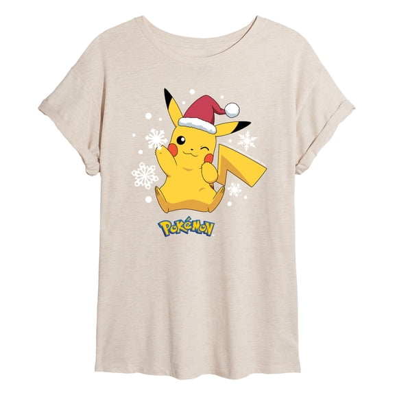 Pokémon  - Pikachu Santa Hat Snowflakes - Women's Oversized T-Shirt