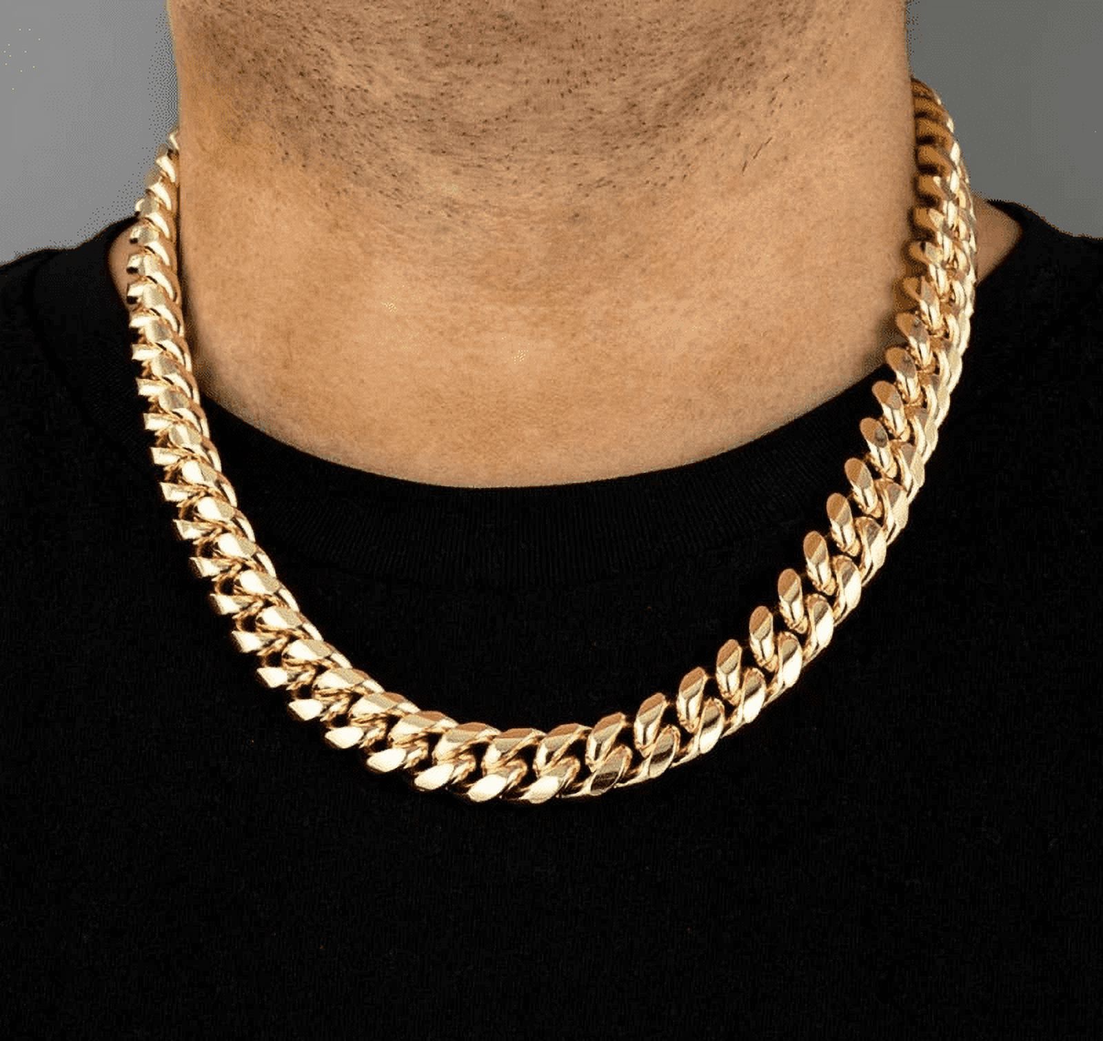 14MM Gold Chain 24K Miami Cuban link Curb Necklace for Men Boys Fathers Husband Perfect gift Hip Hop Rapper Chain - image 3 of 9