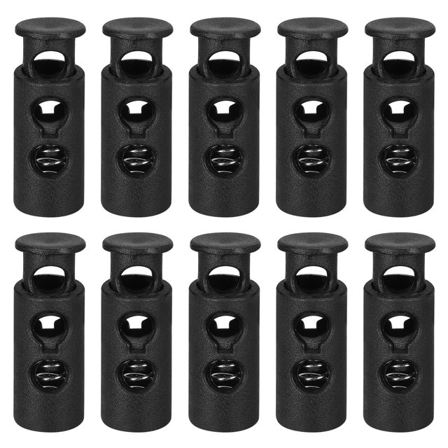 Unique Bargains 30Pack 4mm Cord Lock Plastic Double Hole Spring Toggle Stoppers, Black