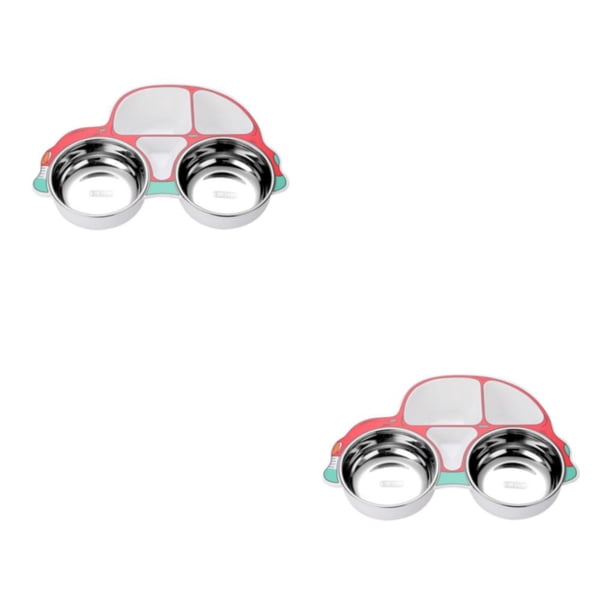 Toystoory Juego de vajilla de acero inoxidable para niños, cuchara, tenedor, forma de alimentación, cuenco, cubertería antideslizante, Rojo Coche/Cuenco/extraíble 2Conjunto