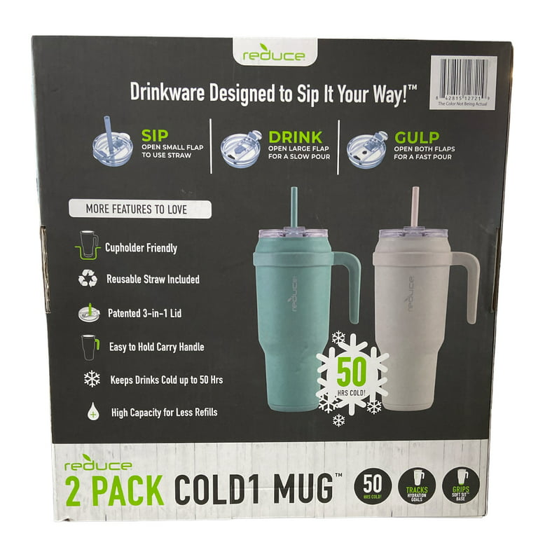 REDUCE 50 oz Mug Tumbler with Handle and Straw, Stainless Steel, 2pk,  Clay/Slate 842815127219