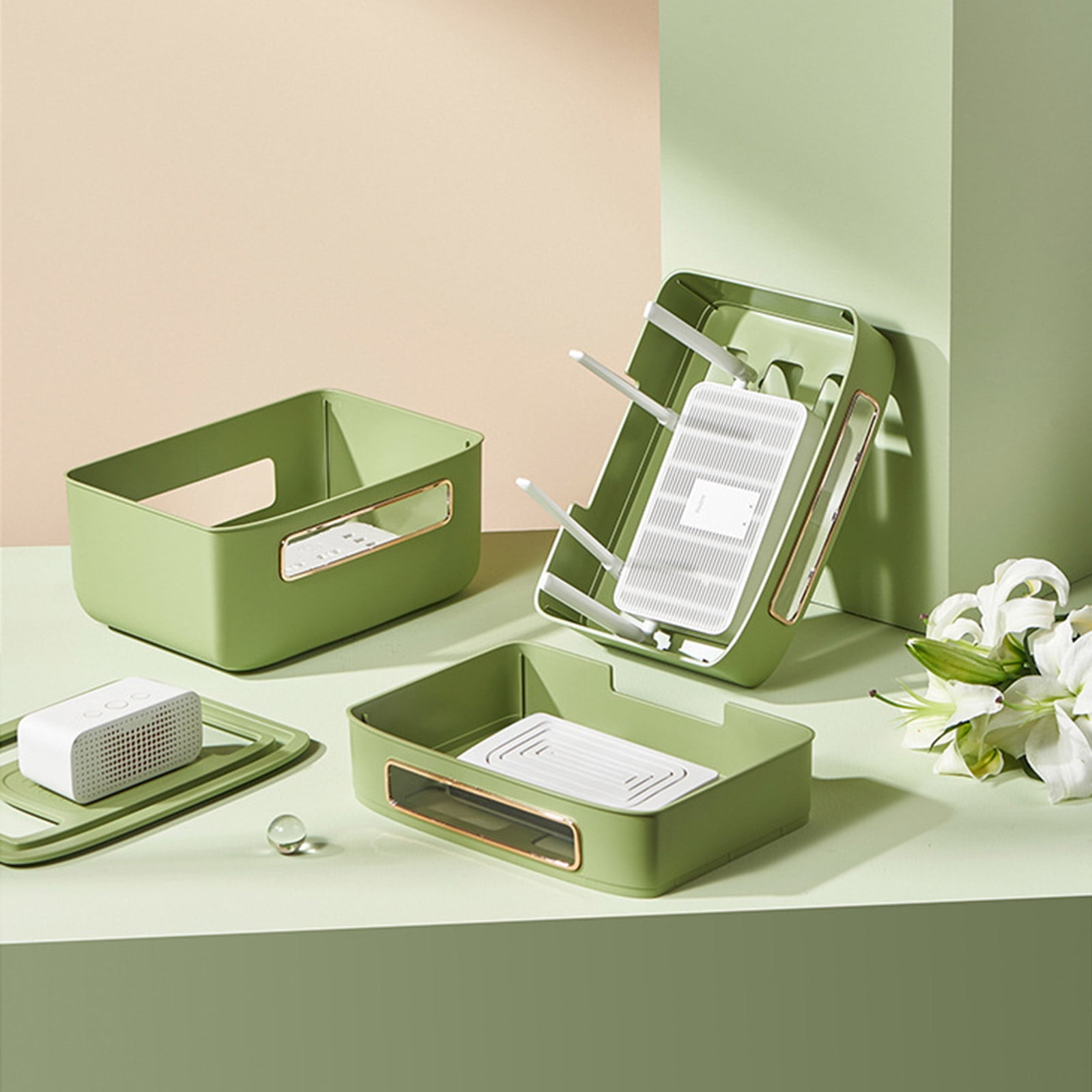 AOOOWER 1/2/3 Layers WiFi Router Cover Shelf Power Strip Cable Management Storage Box Hollow Out Plastic Socket Wire Hider Rack