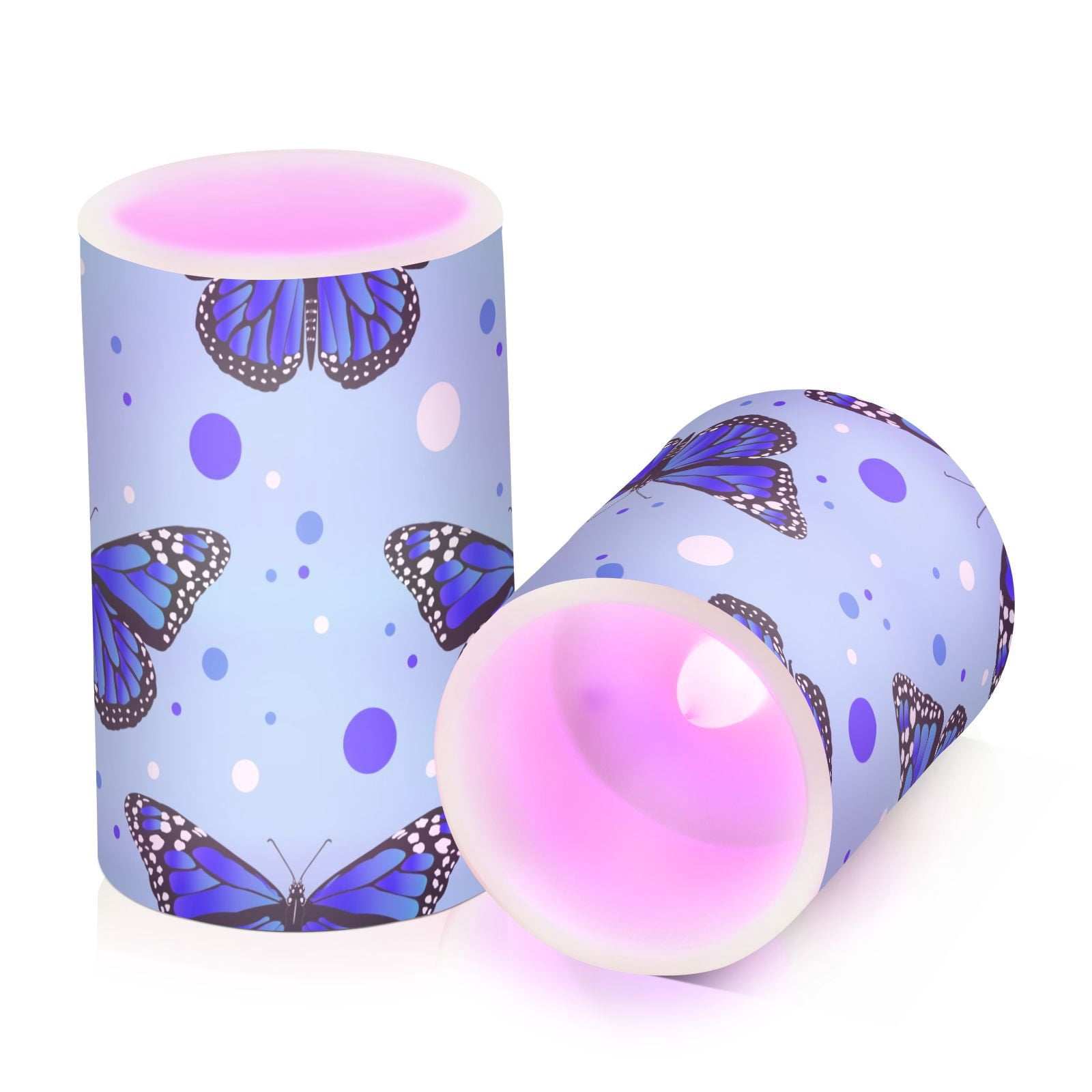 Blue Butterfly in Blue 2 PCS LED Flickering Flameless Candles with Remote Control Realistic 3D Wick LED Window Candles Sets for Wedding Table Home Decoration Gifts