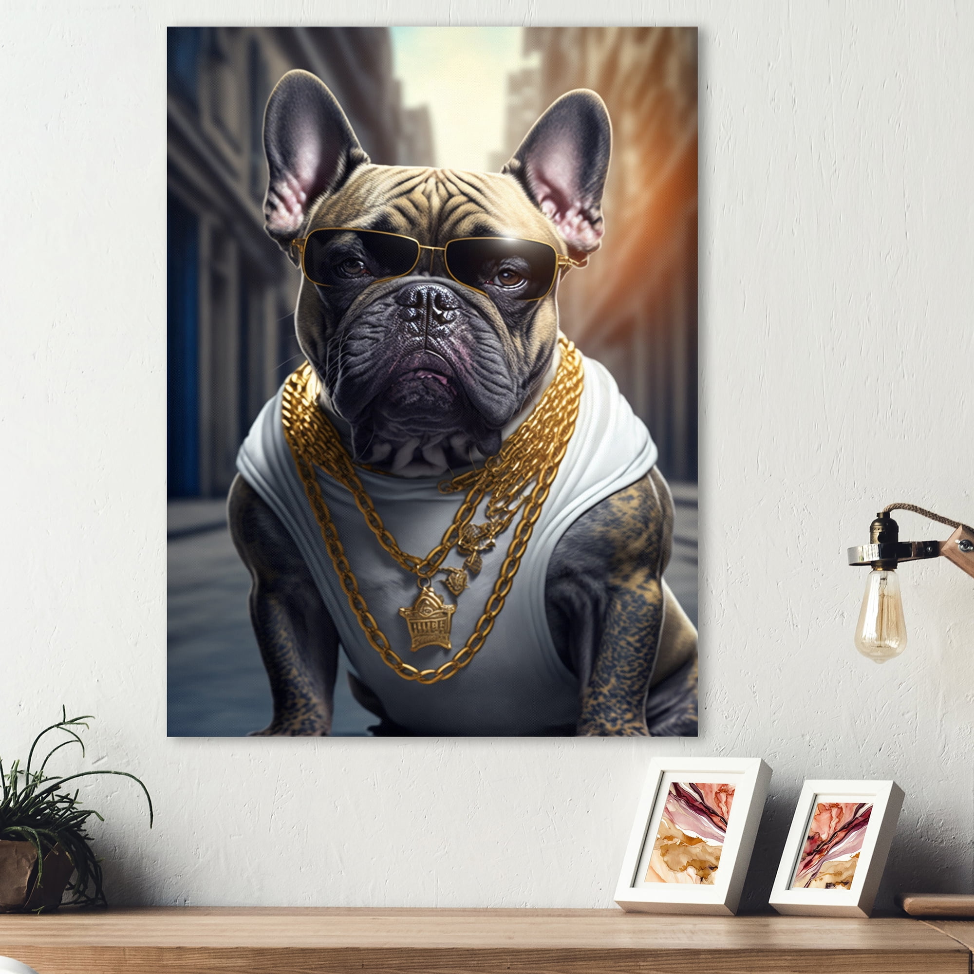 Designart Frenchie Gangster In NYC V Canvas Wall Art