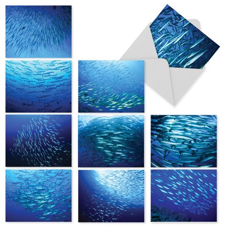 'M3012 M3012 Deep Thoughts' 10 Assorted Thank You Notecards Feature Schools of Silvery Fish Swimming in the Deep Blue Sea with Envelopes by The Best Card