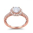 thumbnail image 4 of Filigree Oval Bridal Ring Rose Tone CZ 925 Sterling Silver Size 6, 4 of 6