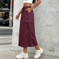 thumbnail image 6 of Binmer Women's High Waisted Cargo Midi Skirt,Elastic Waist Casual Skirt with Pockets Wine,Women's Plus M, 6 of 8