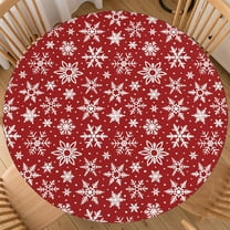 Red Christmas Round Fitted Tablecloth with Elastic for 44-48 Inch Tables White Winter Snowflake Print Xmas Holiday Fitted Table Cover Waterproof Farmhouse Indoor Outdoor Patio Picnic Party