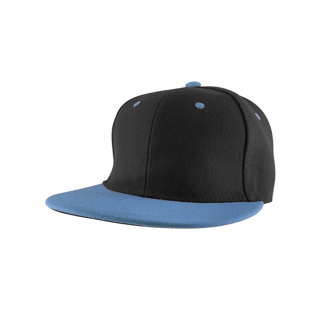 Top Headwear Flat Bill Adjustable Snapback Cap - Black/Light Blue