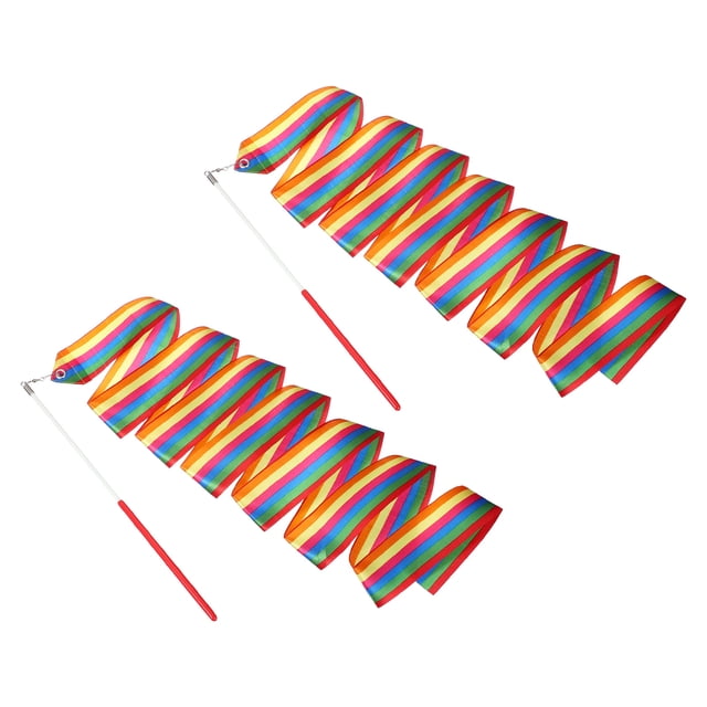 Uxcell 2 Pcs Dance Ribbons, 78.7 Inch Gymnastics Ribbon Streamers with Red Wand for Gymnastics Artistic, Colorful