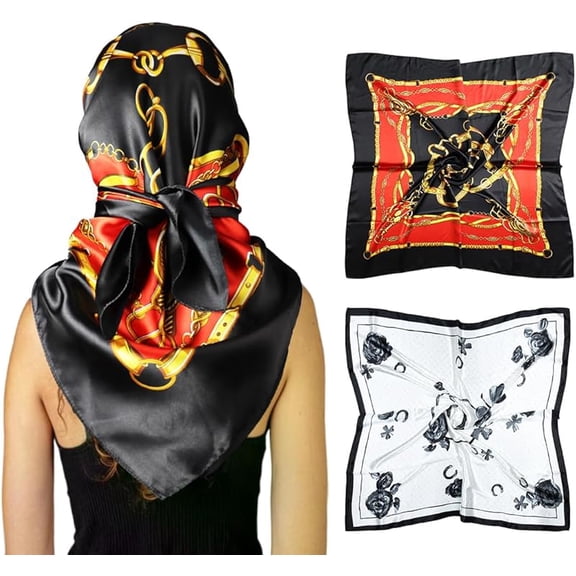 Silk Like Head Scarf for Women Satin Printed Bandana for Hair Wrapping Fashion Accessory 35 Inch Square Hair Scarf
