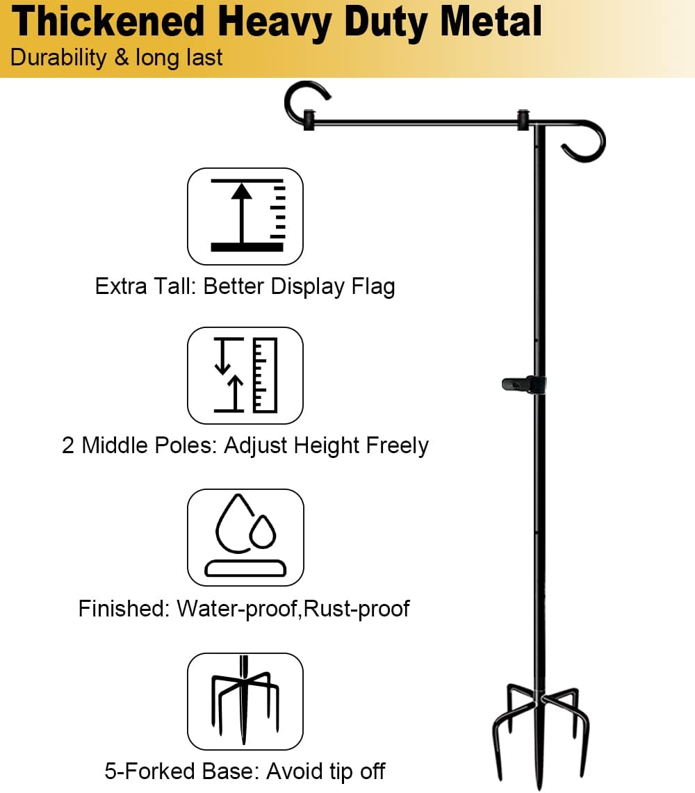 49 Inch Garden Yard Flag Stand Holder with 5 Forked Base for 12 X 18 Sign Decoration, 1 Pack