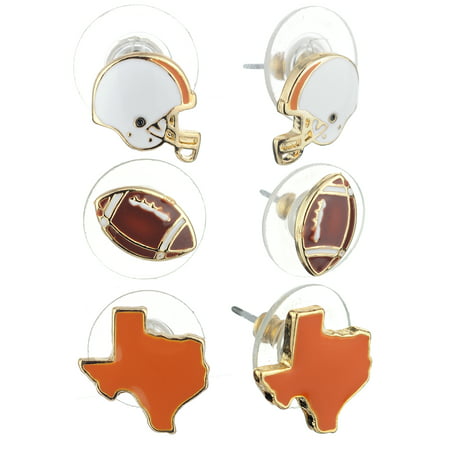 Women's Epoxy Enamel College Football State Theme Set Pierced Stud Earrings, Texas, Burnt