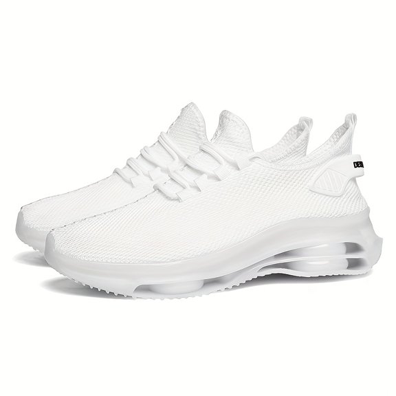 Men'S Lightweight Knit Sneakers - Trendy Lace-Up Running Footwear Featuring Air Cushion, Slip-Resistant PVC Sole, Casual Fabric Design