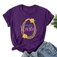 thumbnail image 2 of Easter Short Sleeve Round Neck Shirts Women Casual Cute Print Tee Summer Lightweight Pullover Tops (S, C Purple), 2 of 3