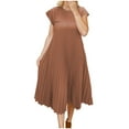 thumbnail image 2 of UPPADA Women's Plus Size Casual Pleated Dress Summer Short Sleeve Flowy Swing Dress Loose Beach Dresses Flowy Maxi Dress Short Sleeve Boho Dress Crew Neck Smocked Formal Dresses Brown,M, 2 of 6