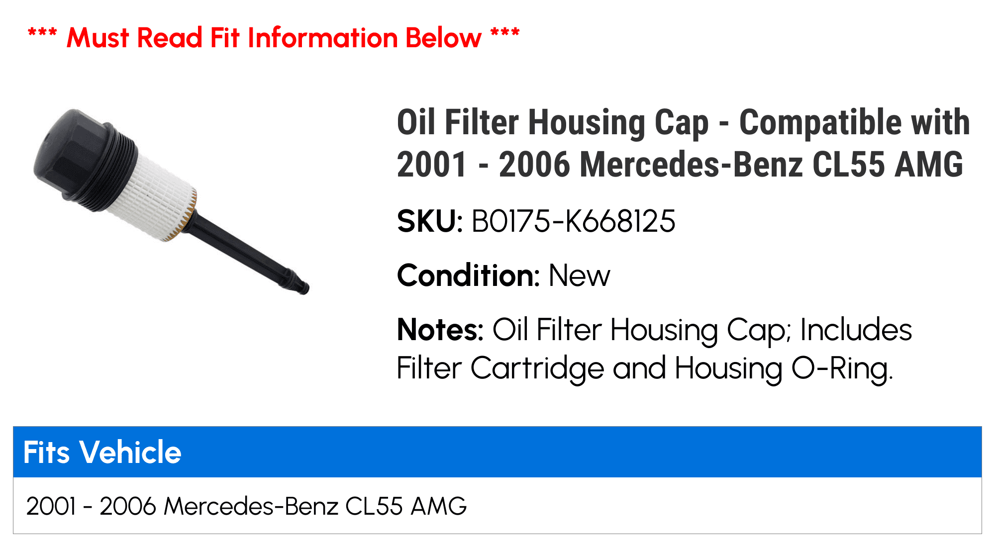Oil Filter Housing Cap - Compatible with 2001 - 2006 Mercedes-Benz CL55 AMG - JL