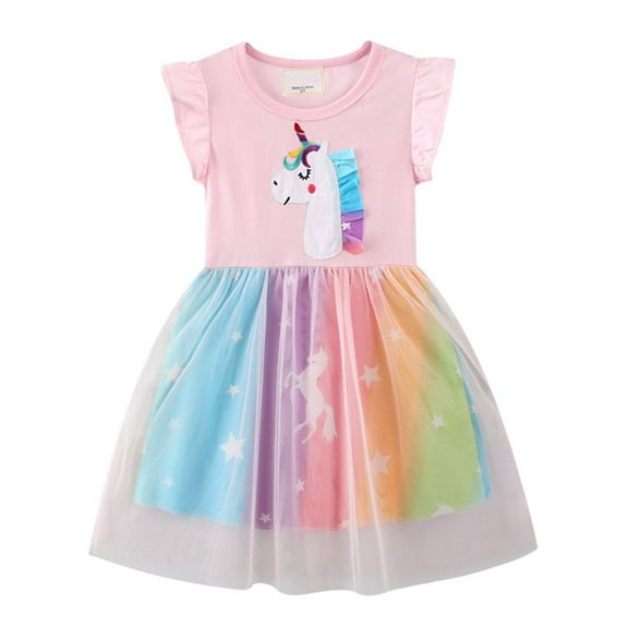 Usaibhir Toddler Girls Tutu Dresses Cute Casual Ruffle Sleeve Dress for Summer Daily Home School Party 2-7T