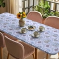 thumbnail image 3 of Spring Floral Table Cloths for 8 Foot Rectangle Tables, Retro Flowers Leaves Botanical Light Blue Patio Waterproof Elastic Fitted Tablecloths, Washable Rectangular Table Cover for Camping, 3 of 8