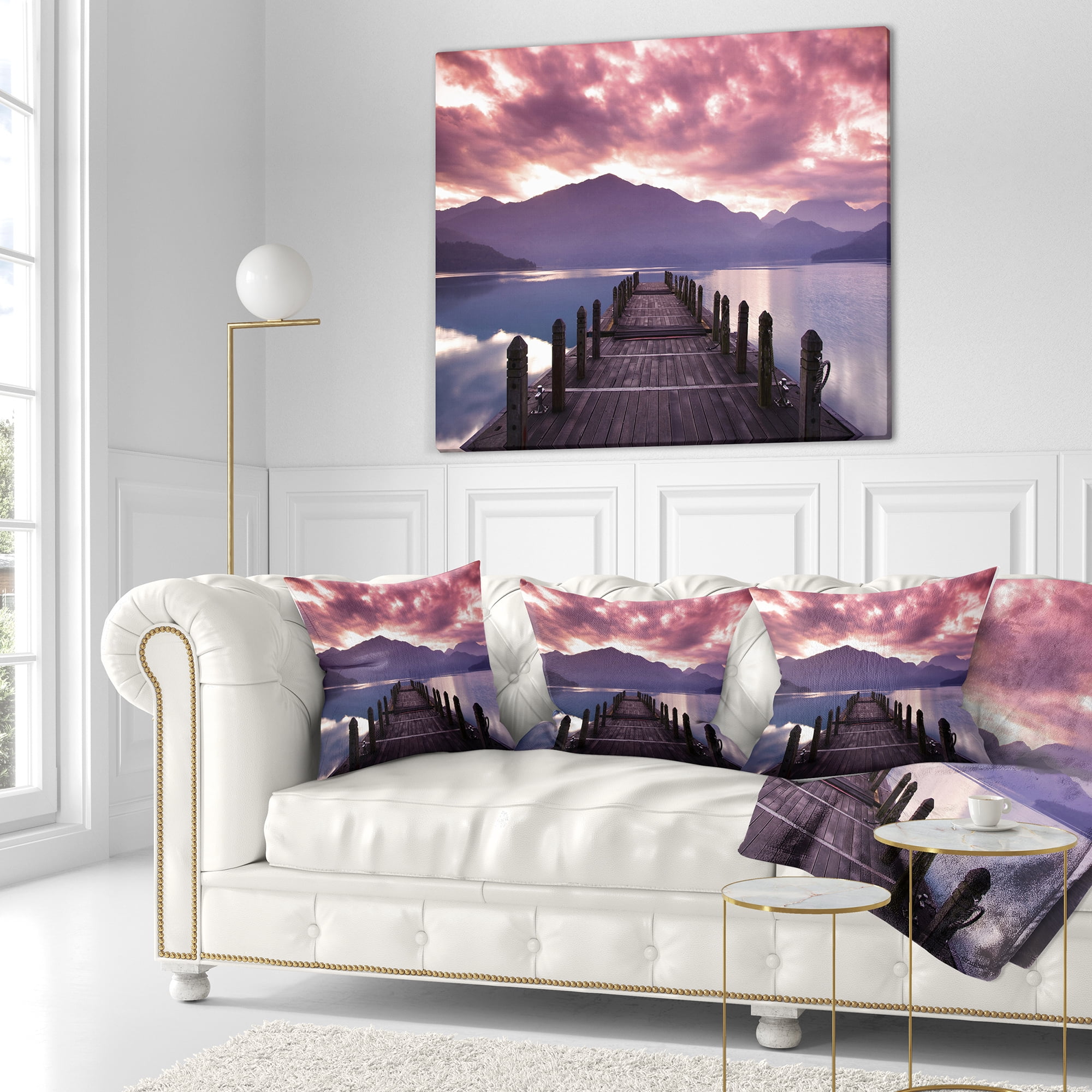 Designart Beautiful Spring Sea at Morning - Photography Throw Pillow - 16x16