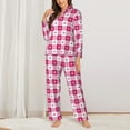 thumbnail image 2 of Balery Plaid Heart Conjunto de Pijama con Estampado para Mujer, Conjunto de Dos Piezas con Manga Larga, Ropa de Dormir Suave con Bolsillos, Pijamas Cómodos-Small, 2 of 7