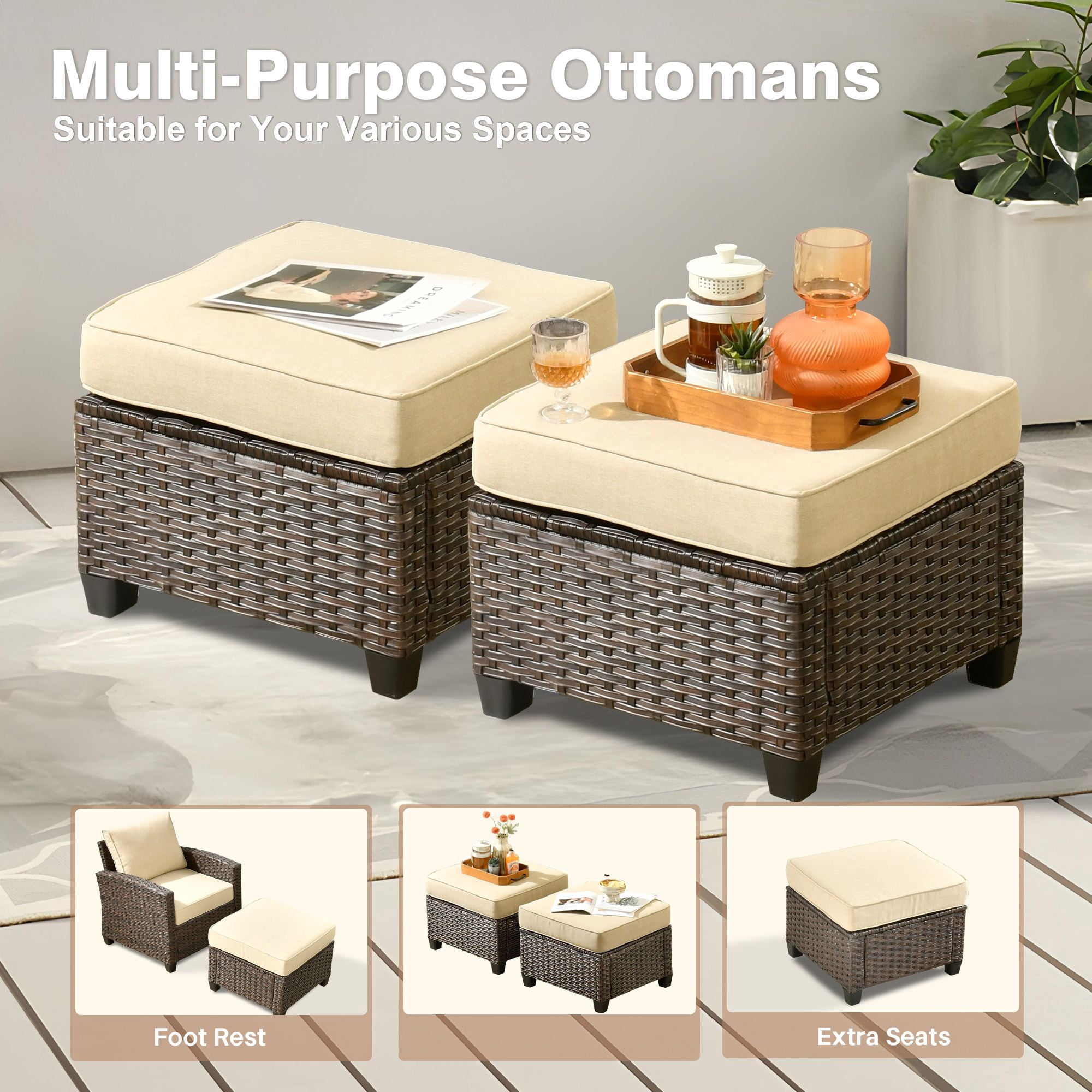 Ovios 5 Pieces Outdoor Patio Furniture Set Wicker Rattan Outside Conversation Sectional Sofa for Backyard