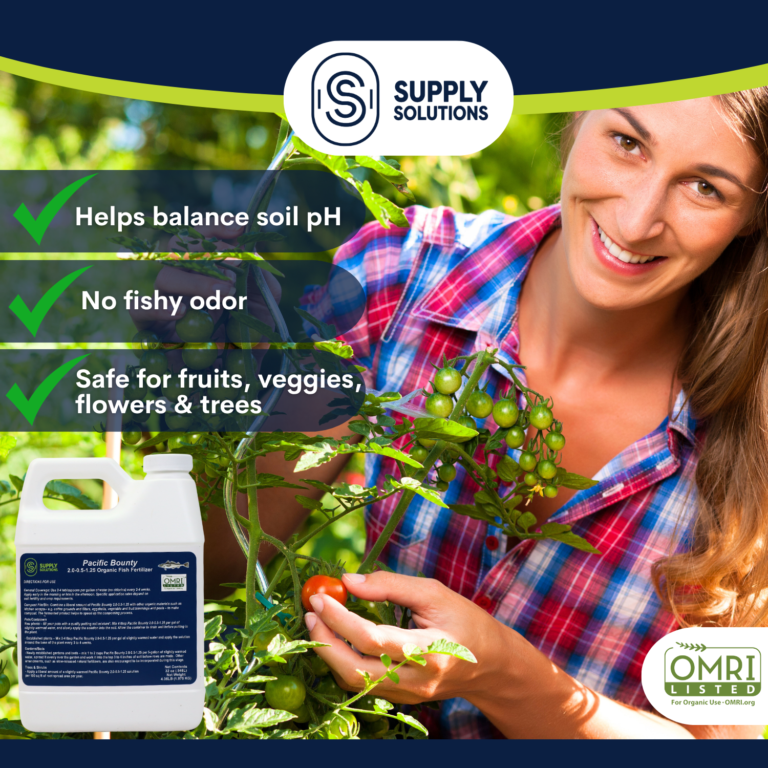 Supply Solutions OMRI Listed Fish Fertilizer for Plants - Organic Fertilizer for Fruits, Trees, Lawns, Shrubs, Flowers, Seeds - Non-GMO (32 Oz)