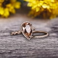 thumbnail image 2 of 2.25 Carat 10k Rose Gold 8x5mm Pear Shape Morganite Engagement Ring Set Marquise Band Milgrain Art Deco With HALO Ring, 2 of 5