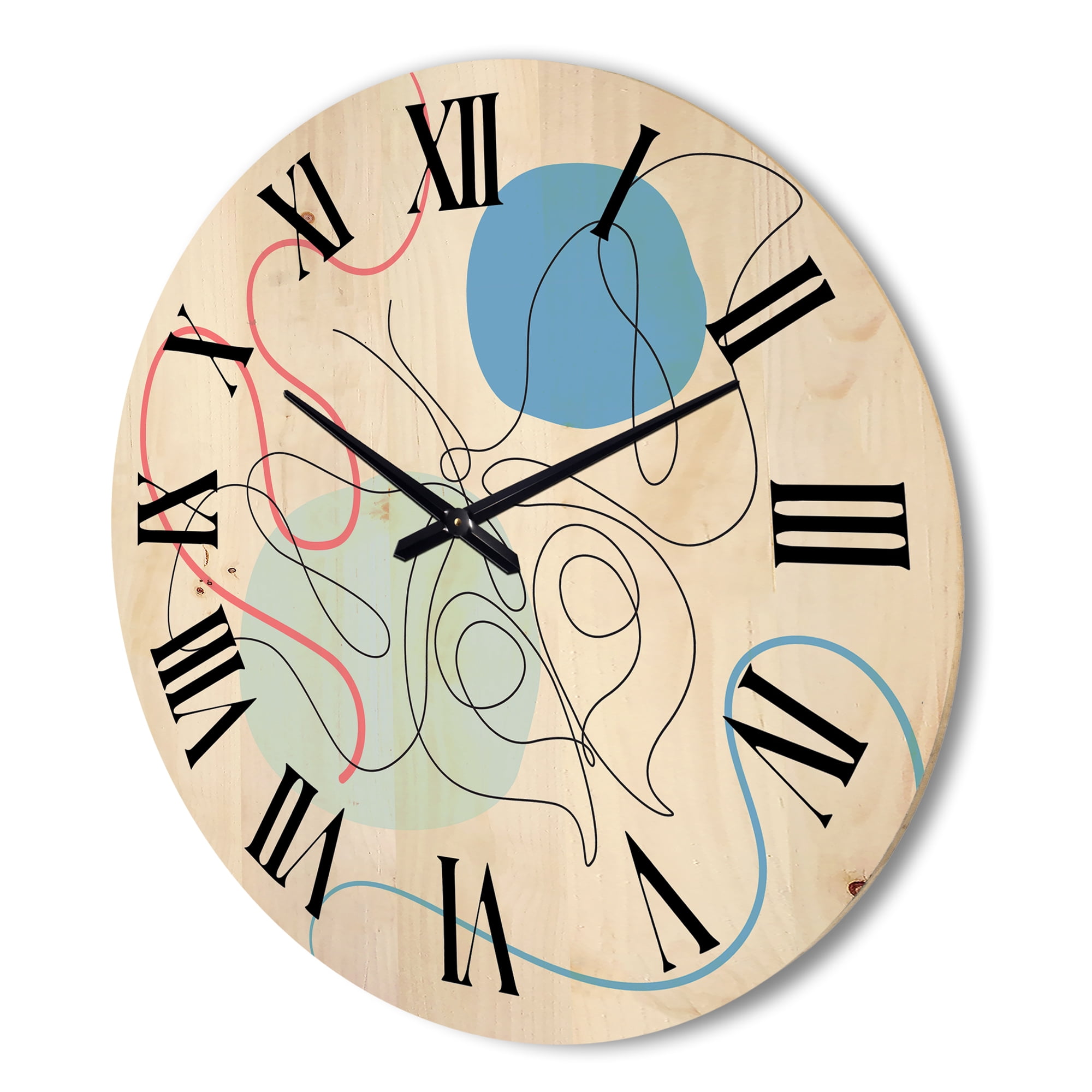 Designart 'Butterfly With One Line Drawing On Cubism Shapes II' Modern Wood Wall Clock