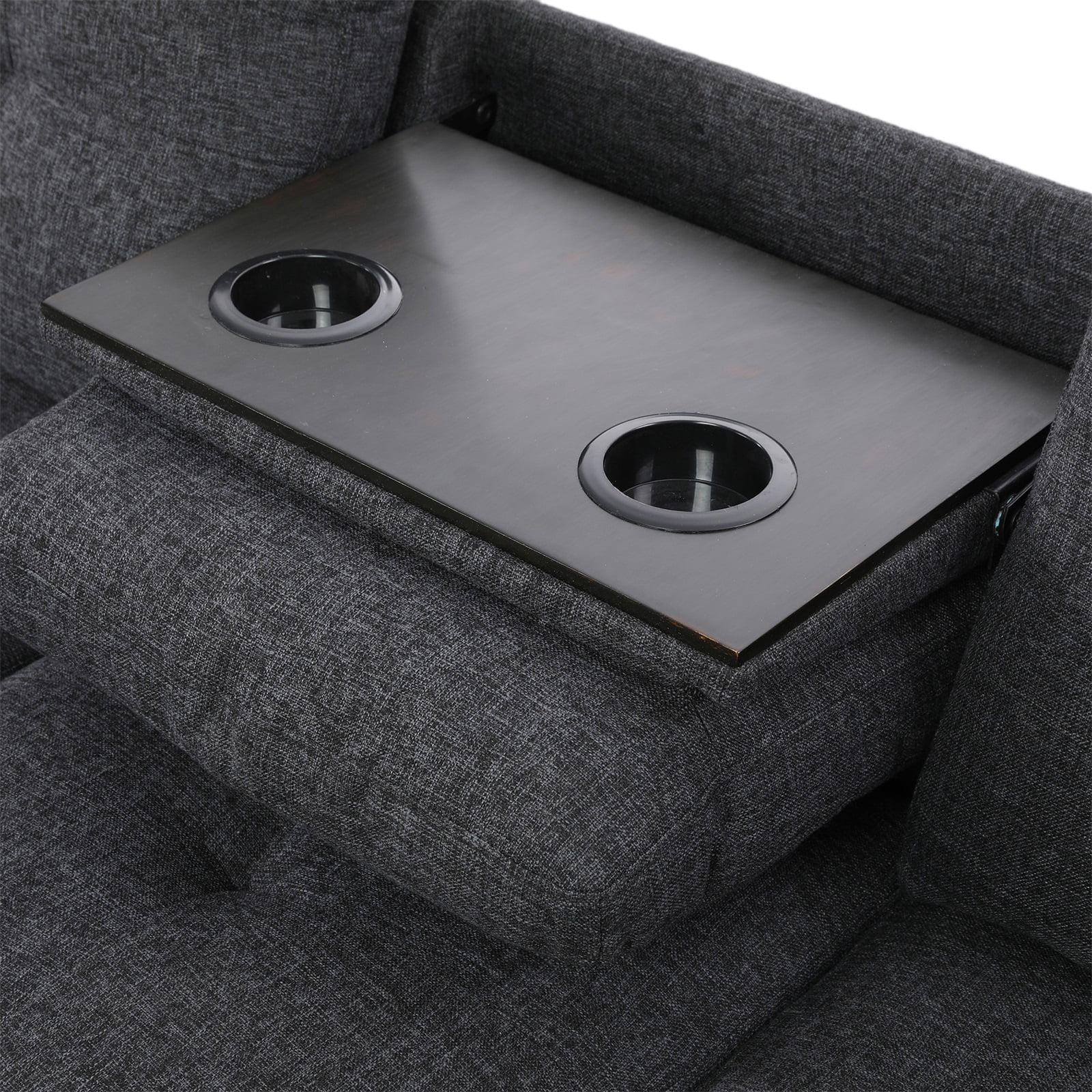 Hommoo Linen Living Room Furniture Set, Modern Nailhead Trim L-Shaped Sectional Couch and Sofa Set with Cup Holder, Left Side, Black Grey