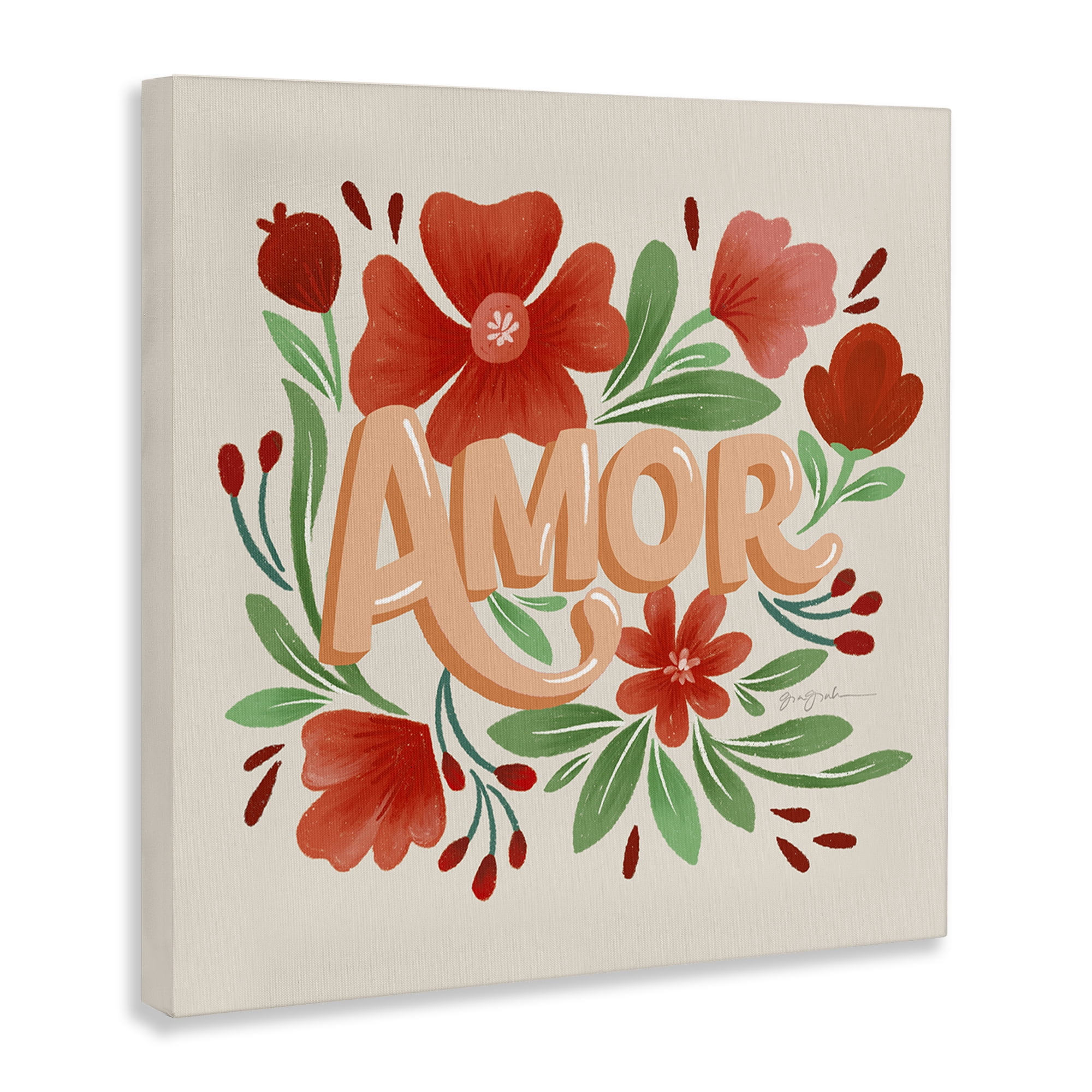 Stupell Industries Amor con Flores Rojas Floral & Botanical Painting Wrapped Canvas Art Print Wall Art, 30 x 30