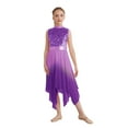 thumbnail image 3 of Doomiva Girls Lyrical Praise Dance Dress Sparky Sequin Sleeveless Asymmetrical Liturgical Worship Tunic Overlay Purple 12, 3 of 4