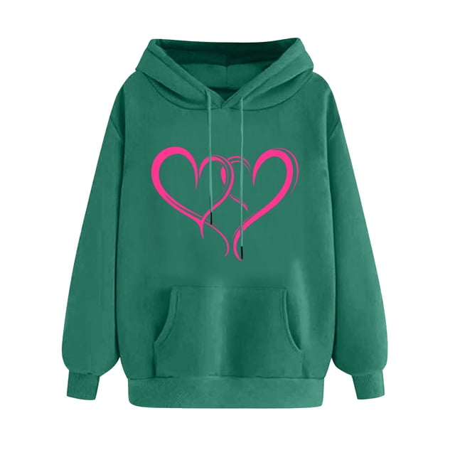 Plebaso Sweat à Capuche pour Femmes Mignon Cœur Manches Longues Décontracté avec Poches