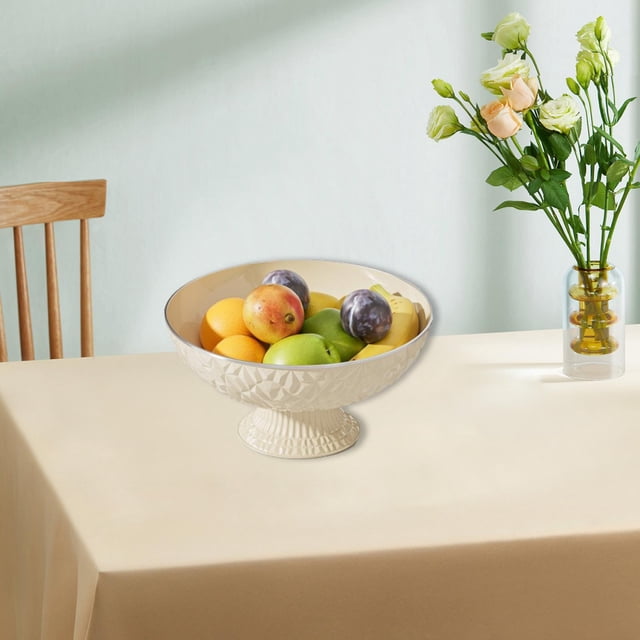 Cuenco de fruta con pedestal decorativo multiusos, plato para bocadillos y dulces con escurridor, cuenco con pie para decoración de encimera de cocina plato de fruta blanca