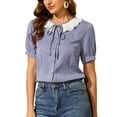 thumbnail image 5 of INSPIRE CHIC Women's Ruffle Tie V Neck Button Down Polka Dots Blouse Shirts Purple XS, 5 of 6