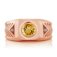 thumbnail image 2 of Gem Stone King 1.53 Ct Yellow Citrine White Diamond 18K Rose Gold Plated Silver Men's Ring, 2 of 5