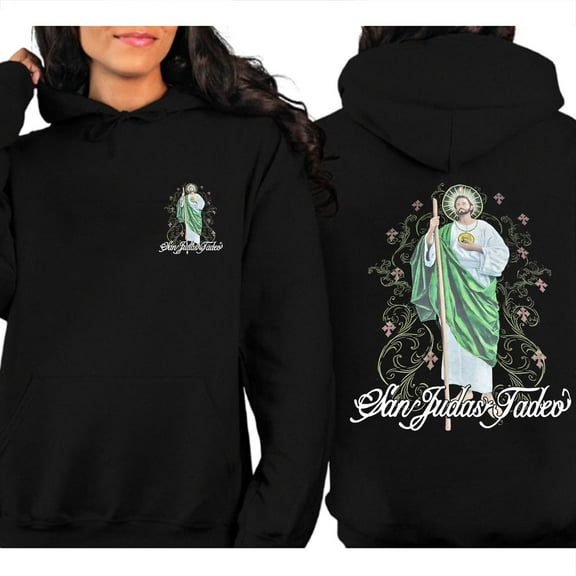 Saint Jude San Judas Tadeo 2-Sided Graphic Hoodie – Unisex Catholic Faith Pullover, Religious Devotion Hooded Sweatshirt, Gift for Men and Women