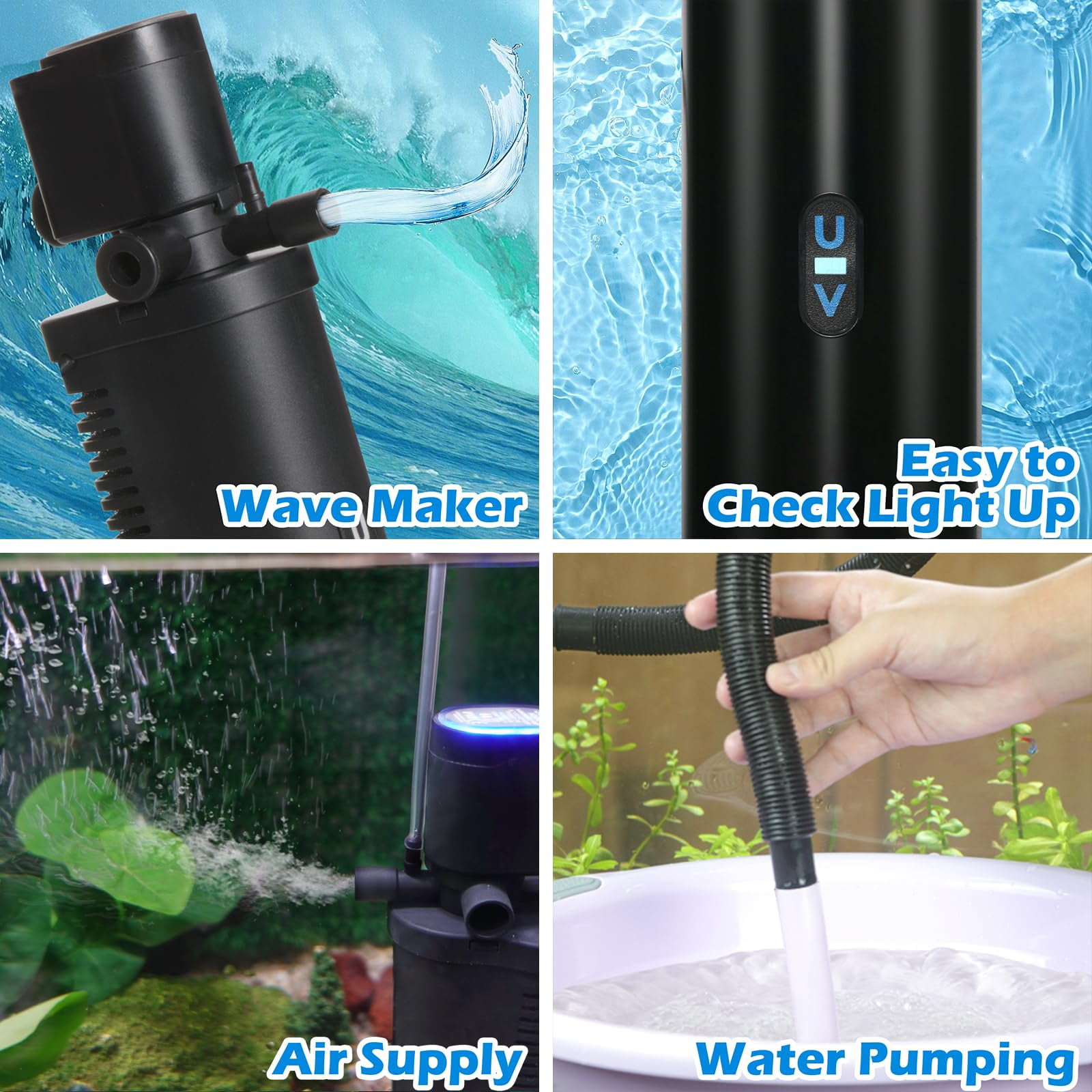 TARARIUM Small Aquarium Filter U-V for 10-45 Gallon Tank, 158GPH Fish Tank Filters