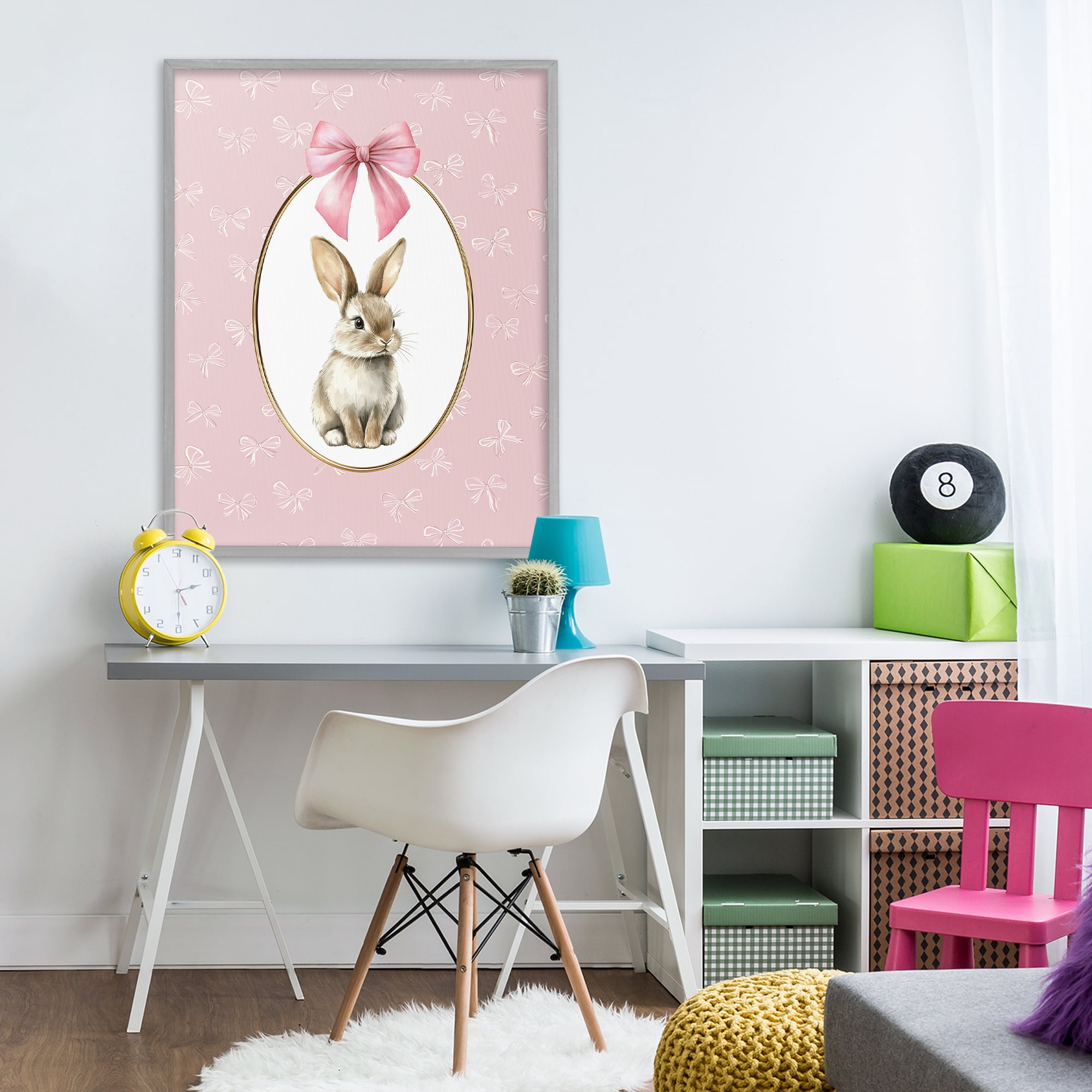 Stupell Industries Ribbon Border Bunny Gray Framed Giclee Art, design by Christine Simpson Art