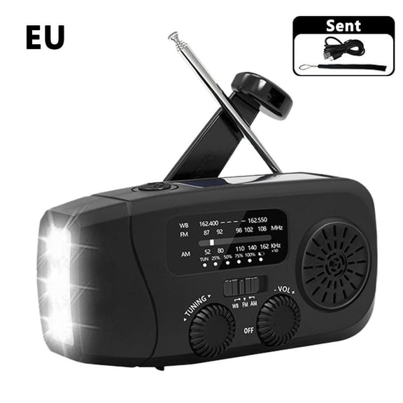 Emergency Solar Crank Radio AM FM NOAA Weather Alert with LED Flashlight SOS Flash Mode Portable Power Bank for Outdoor Survival Camping