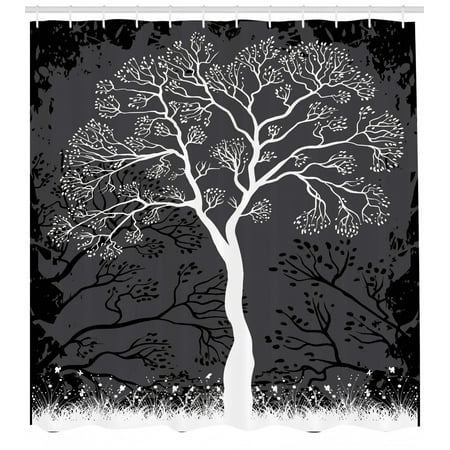 Grey Shower Curtain Artistic Tree Illustration With Growing
