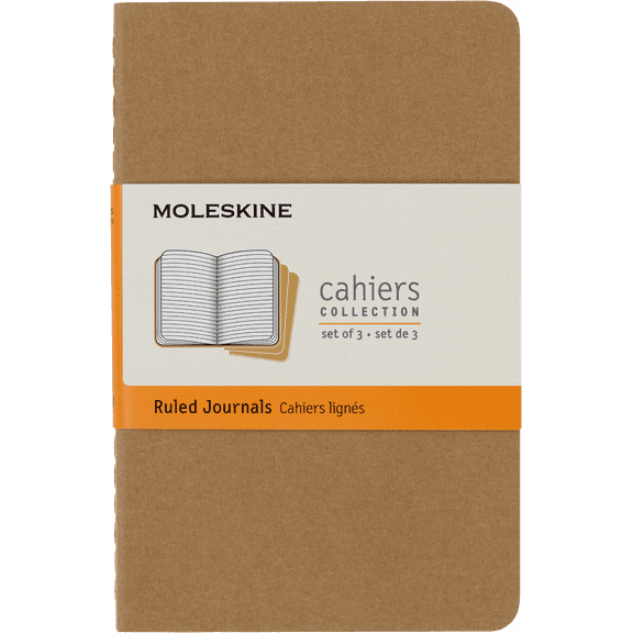Moleskine Cahier Journals (Set of 3), Pocket (3.5" x 5.5"), Ruled, Kraft Brown
