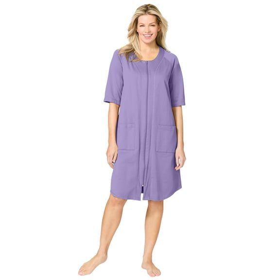 Dreams & Co. Plus Size Short French Terry Zip-Front Robe
