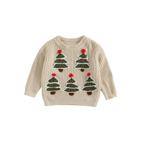 Miaouyo Infant Baby Boys Girls Christmas Sweater 0 3 6 9 12 18 Months Tree/Santa Hat Embroidery Long Sleeve Crew Neck Chunky Knitwear